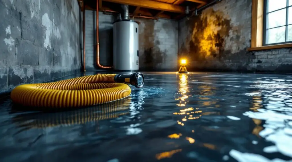 Professional water damage restoration crew using specialized equipment to extract water from a flooded residential living room in Scottsdale, AZ