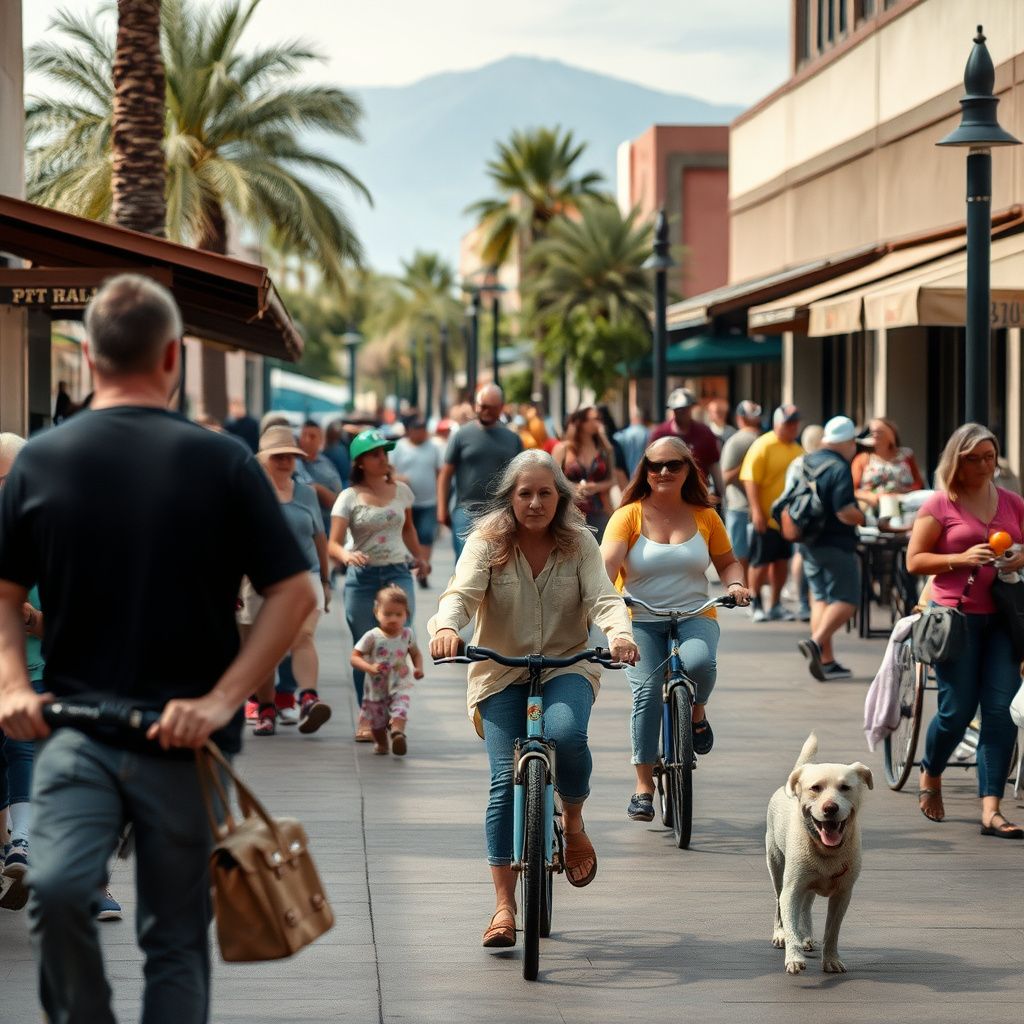 Historic buildings and modern restaurants lining a street in the vibrant Gilbert Heritage District at dusk, with pedestrian activity.