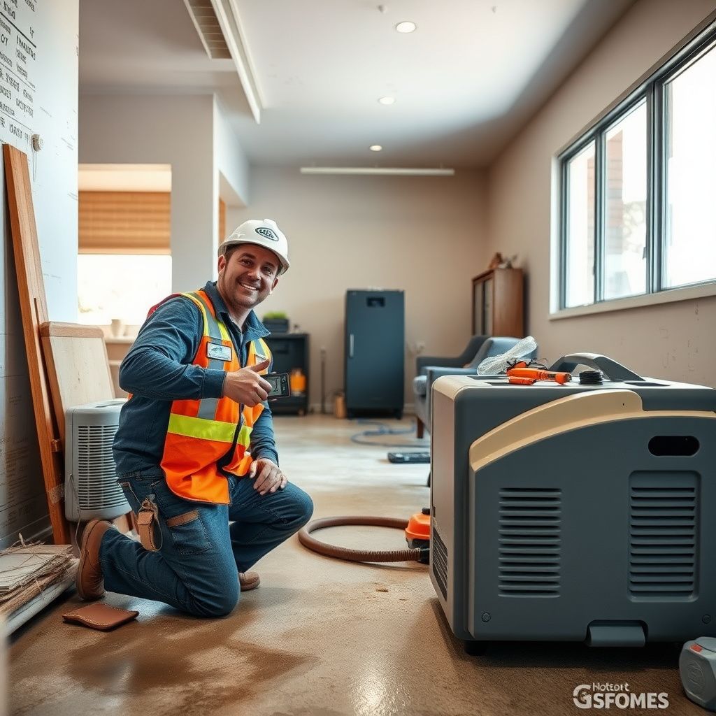 A professional technician from Iron Ridge Restoration inspecting a damp wall with a moisture meter inside a Scottsdale home, ensuring thorough drying.