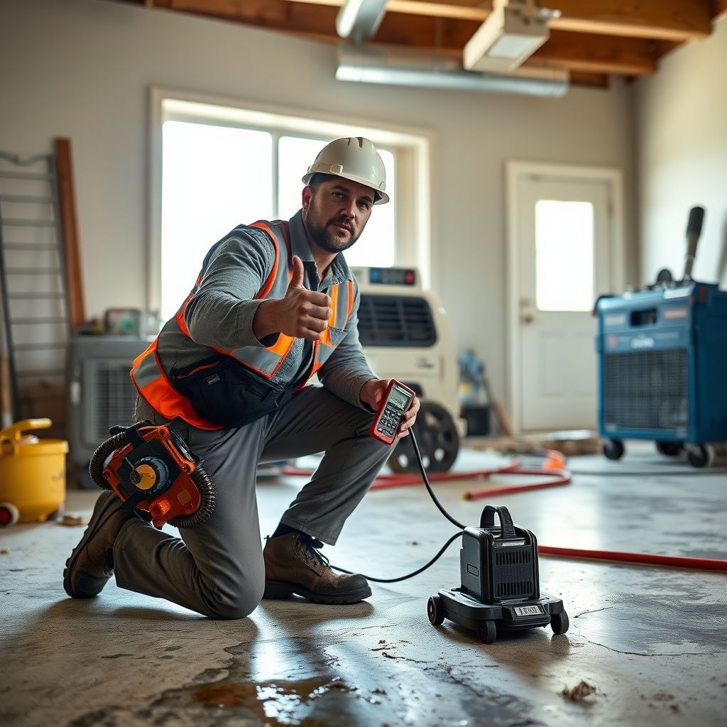A certified water damage restoration technician from Iron Ridge Restoration explaining the drying process to a homeowner inside a clean, dry Chandler living room.